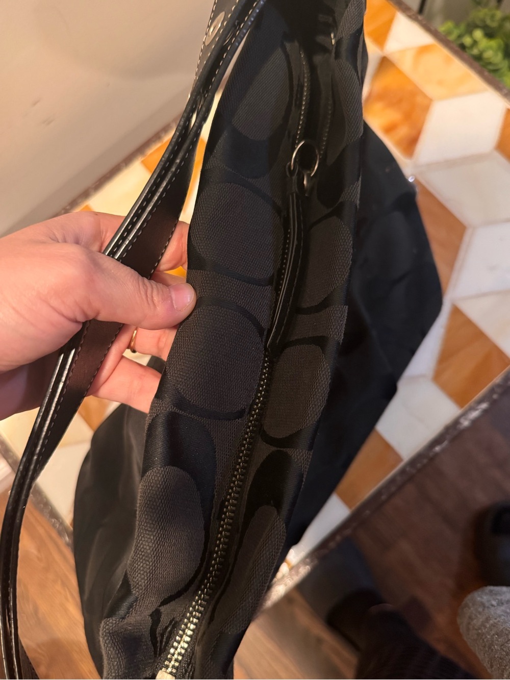 Coach Black Signature C Fabric Shoulder Bag - Picture 8 of 9